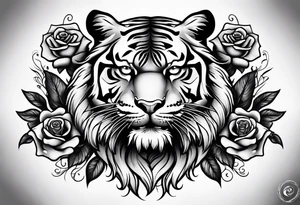 tiger forearm with rose tattoo on hand tattoo idea