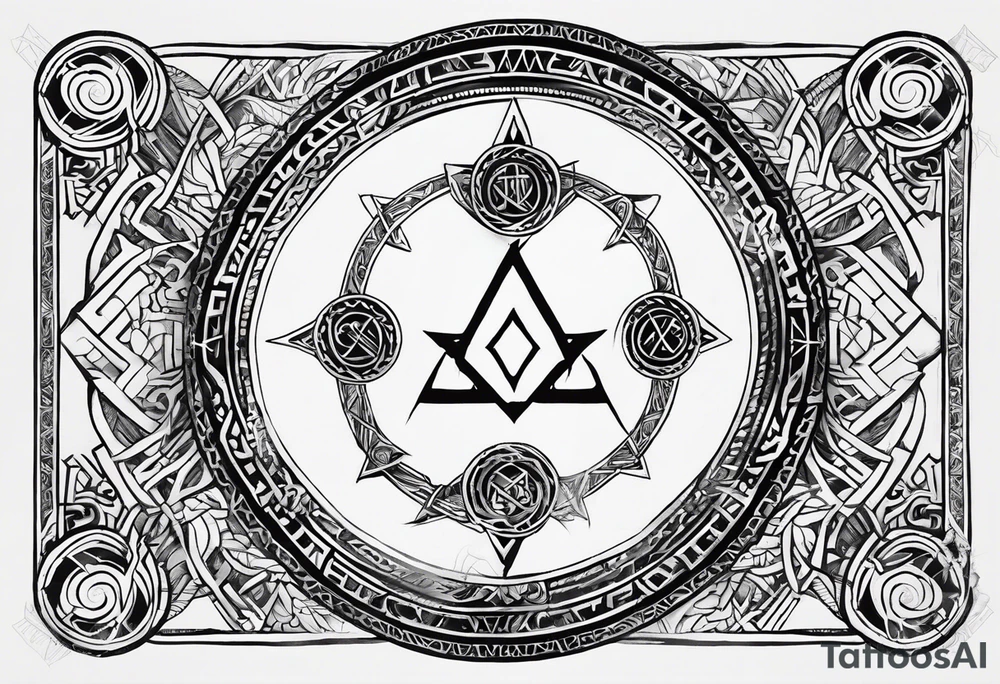 Norse rune circle similar to Baldurs chest tattoo from God of War video game tattoo idea