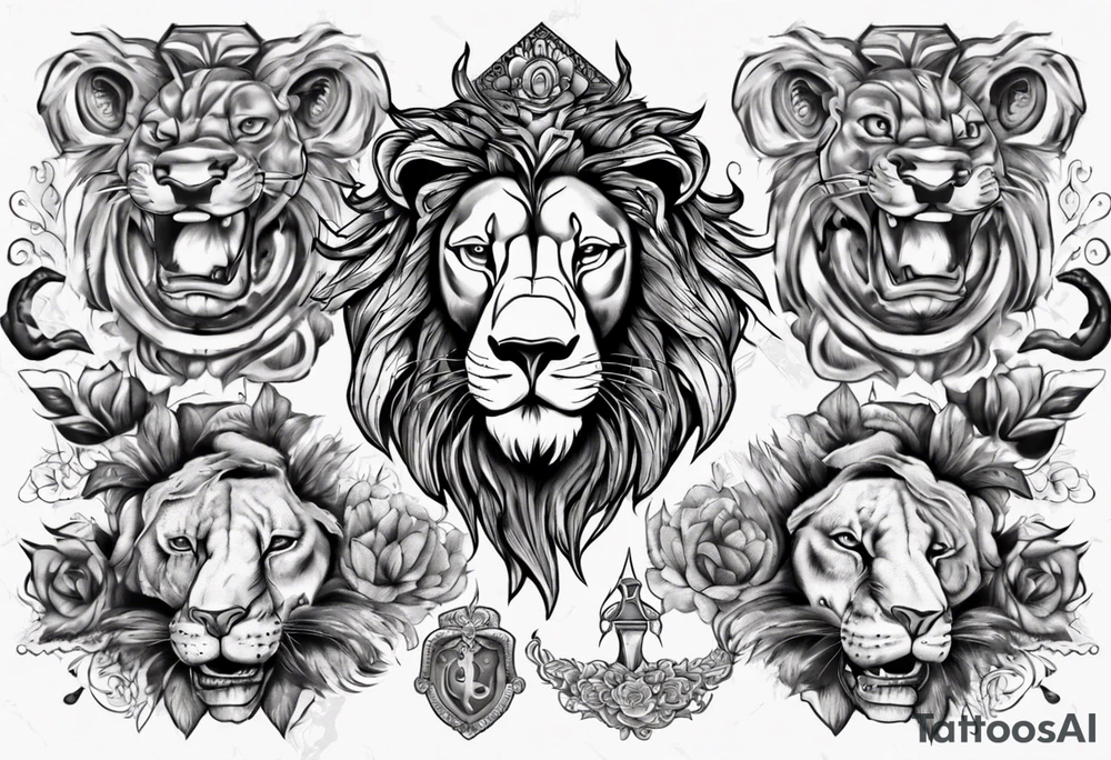 lion holding a khamssa with paw tattoo idea