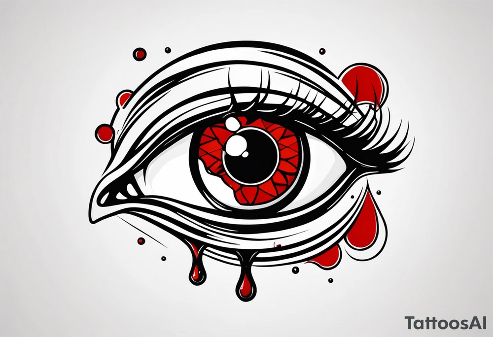 Bleeding tear draining to down from red eye tattoo design model tattoo idea