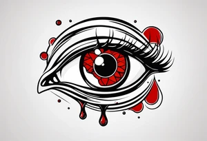 Bleeding tear draining to down from red eye tattoo design model tattoo idea