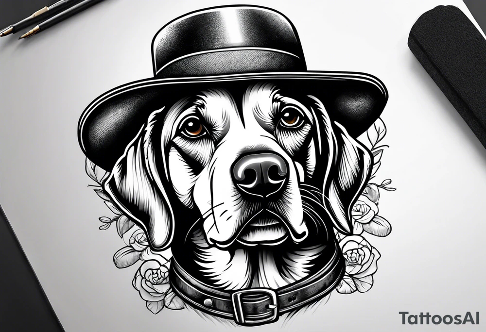 Lab beagle wearing a hat tattoo idea