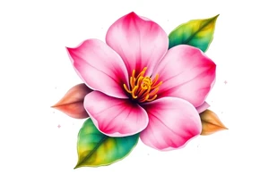 pink camelia flower with leaves and stem tattoo idea