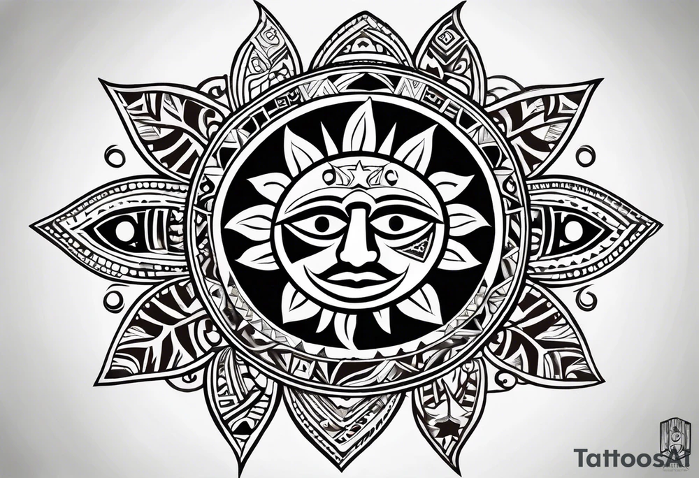 Taino tribal sun with the Puerto Rico, U.S. Virgin Islands, and Trinidad flags. tattoo idea