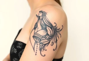 Florence from Florence and the machine as a saint in an art nouveau  style similar to her dance fever album cover art tattoo idea