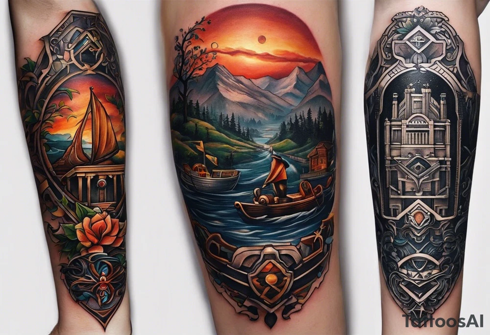 I want to generate a tattoo for my forearm where the elements will be part of my story of life the base of the tattoo its a computer chip because my profession and passion is related to computer, I also like sports in general such as soccer, snowboard, surf, motorbike, cars part of my story it was moving from brazil to Australia and I am really grateful for my life now because I started from the bottom and really value my family and values, I also want a fine line style and minimalistic tattoo idea