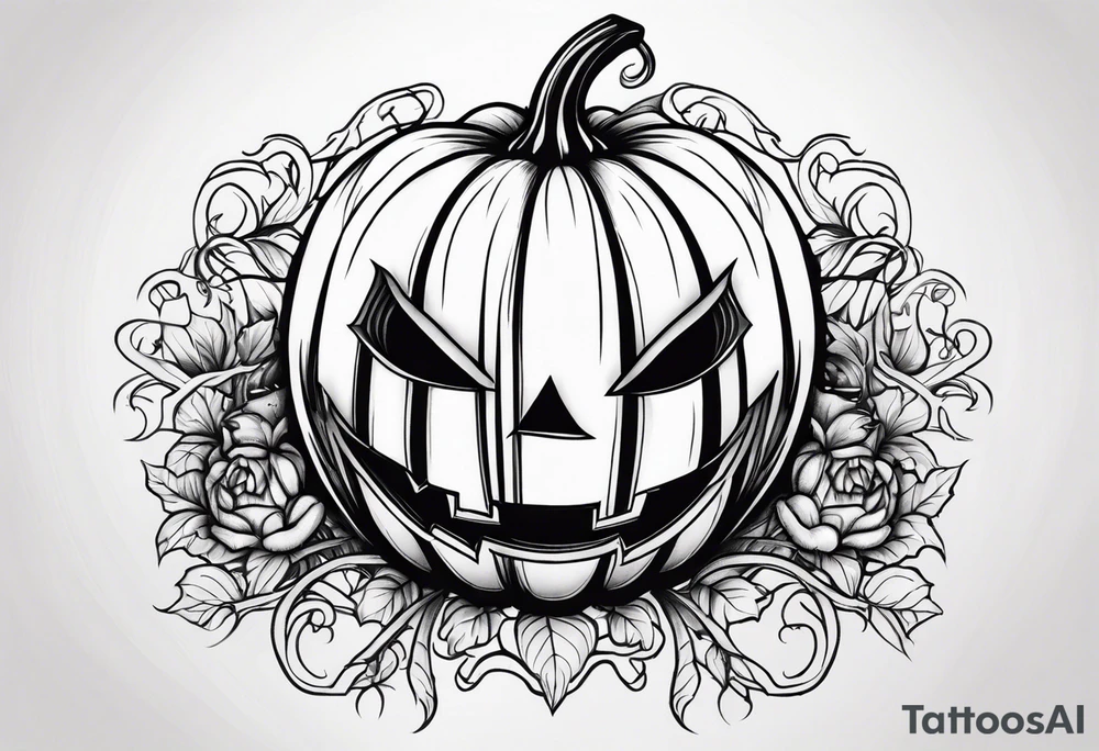 Scary Halloween pumpkin with vines tattoo idea