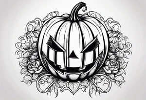 Scary Halloween pumpkin with vines tattoo idea