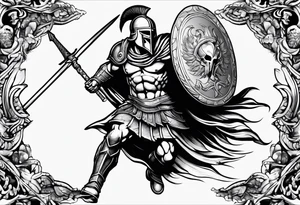 Spartan Warrior with spear
 trampling the weak and hurdling the dead tattoo idea