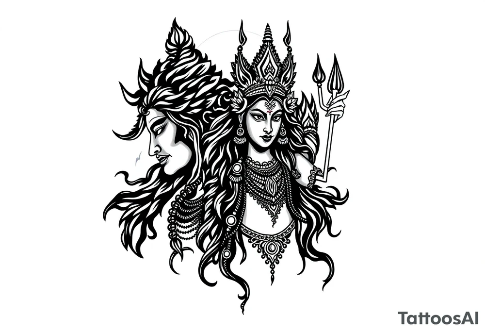 Lord Shiva, Godess Kali, Godess Lilith with the moon phases in the background tattoo idea