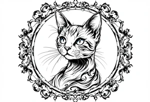 Neo traditional cat in an ornate frame tattoo idea