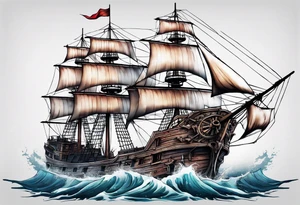 Ghost ship with tattered sails tattoo idea