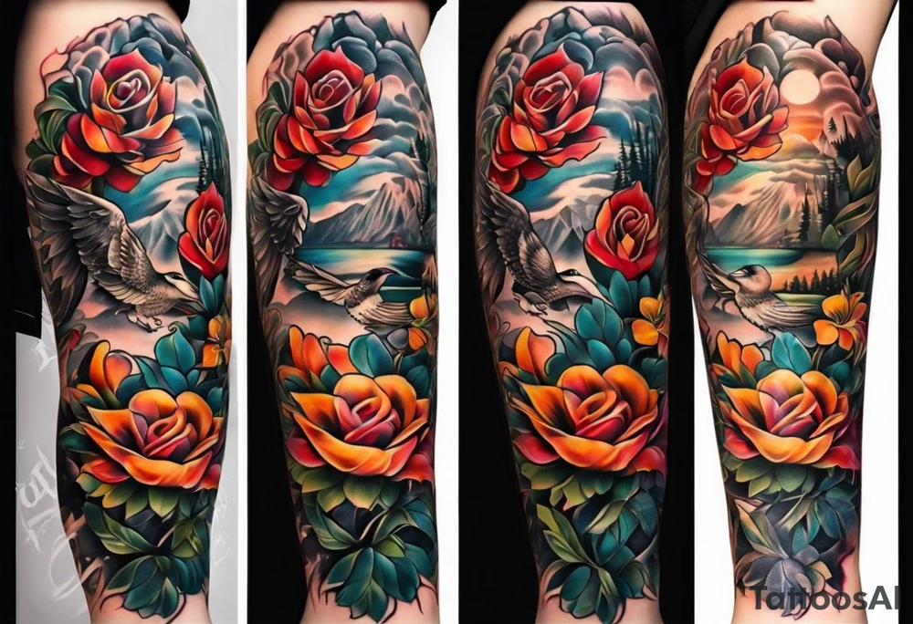 Full leg tattoo from hip to foot, straight design tattoo idea