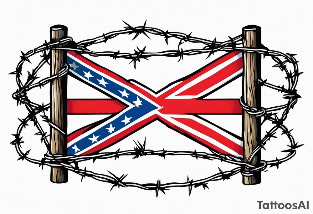 Rebel flag caught between 2 bands of barbed wire tattoo idea