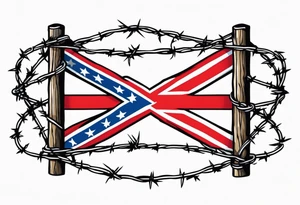 Rebel flag caught between 2 bands of barbed wire tattoo idea