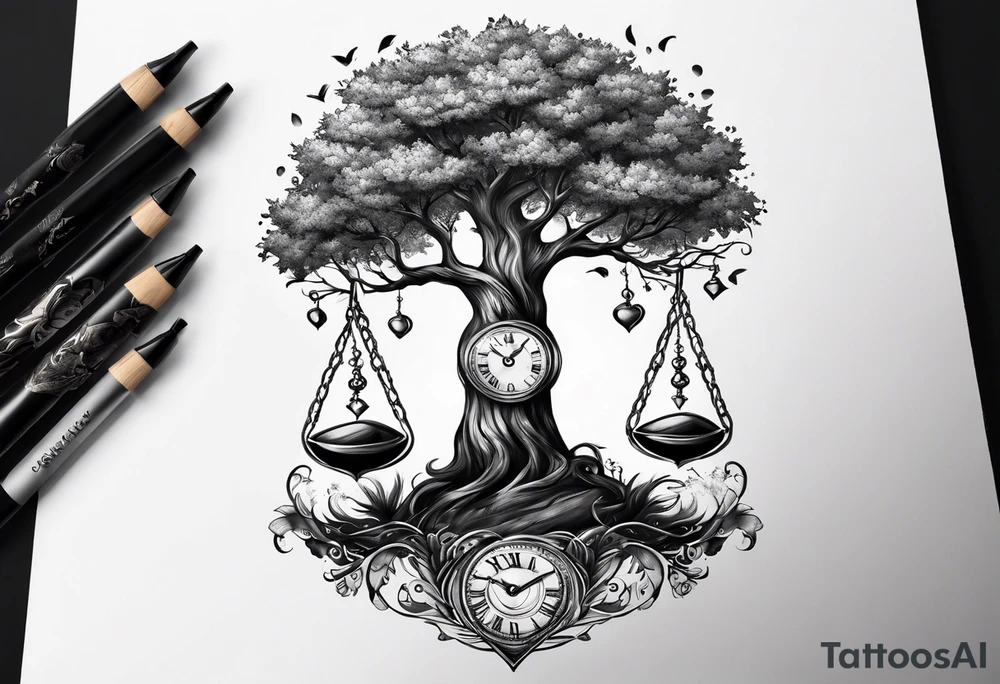 tattoo drawing of a tree coming out of a hour glass tattoo idea