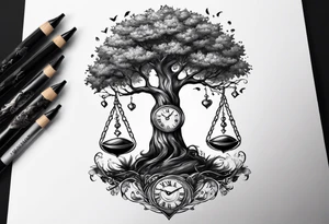 tattoo drawing of a tree coming out of a hour glass tattoo idea
