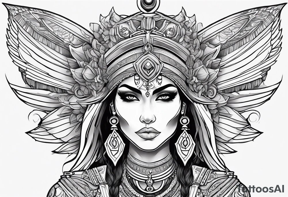 kali, alien goddess, valkrye, pirate, zenza, lotus, wing, pachamama, skull tattoo idea