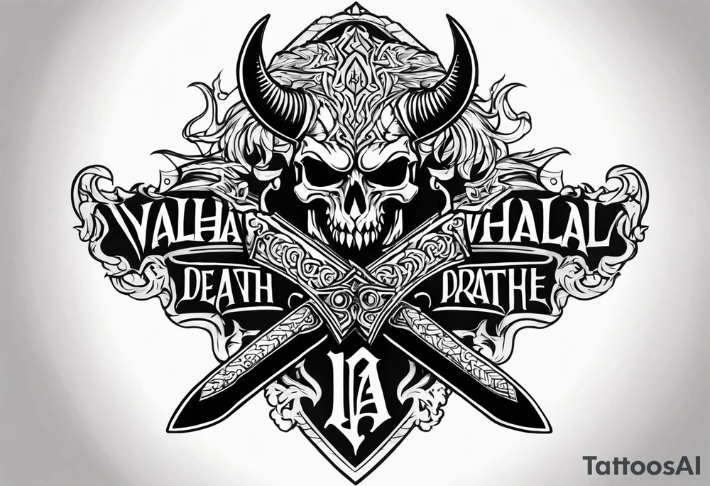Valhalla death 
prayer sword dragon head axe tattoo idea