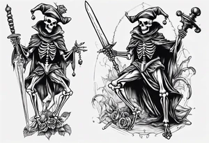Skeleton court Jester clothed with sword tattoo idea