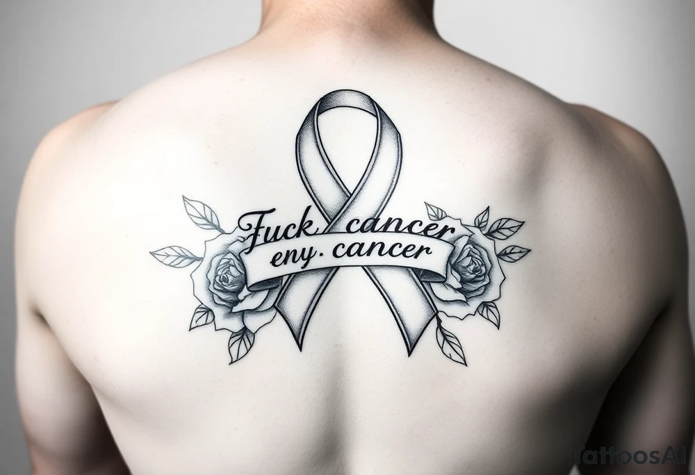 Cancer ribbon that says fuck cancer pretty with roses fits on fore arm tattoo idea