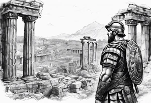 Roman Solider looking at ruins tattoo idea