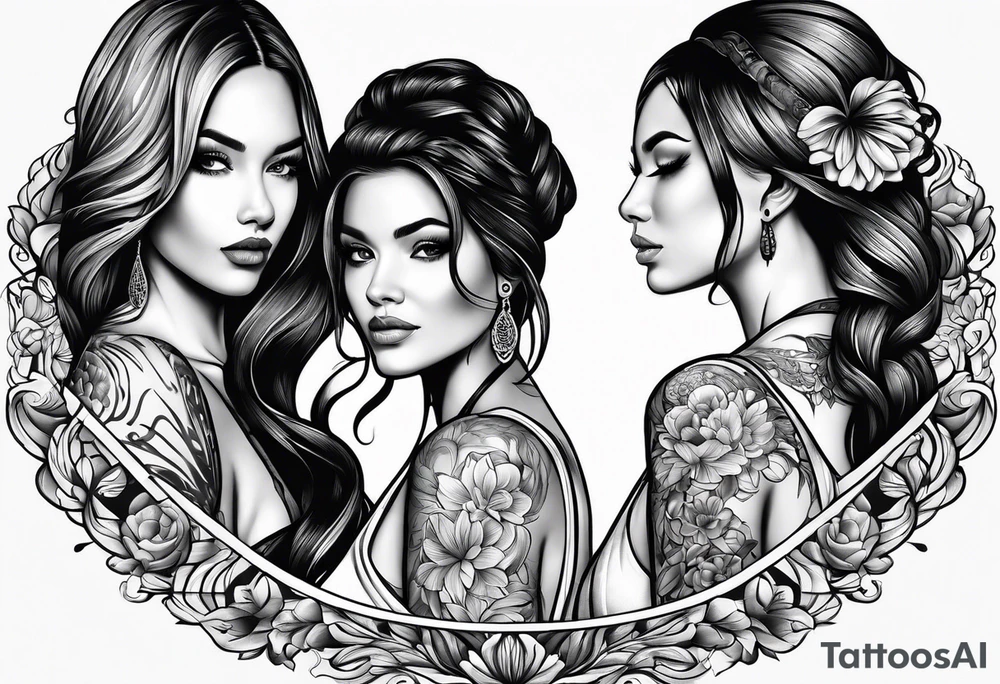 Mother with three daughters, faces turned away tattoo idea Mother with three daughters, faces turned away tattoo idea