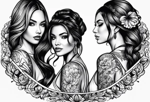 Mother with three daughters, faces turned away tattoo idea