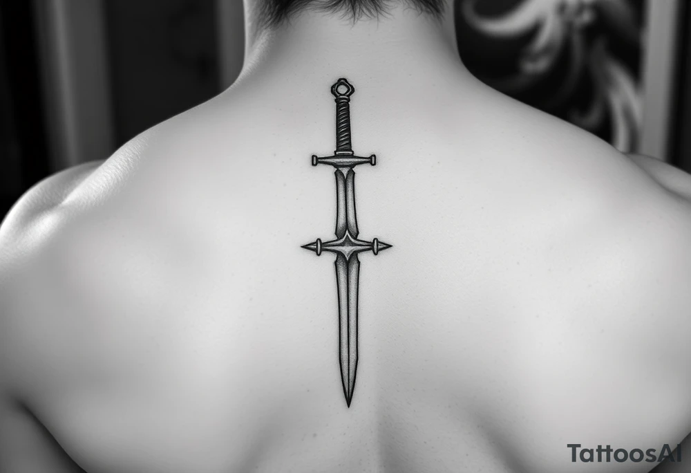 Fine line sword on forearm tattoo idea