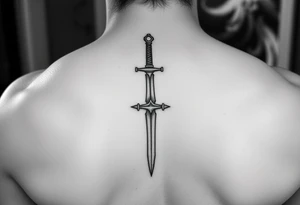Fine line sword on forearm tattoo idea