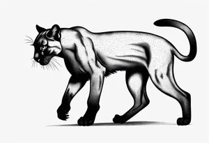 A black vicious puma walking but looking to the side, where the perspective is from above tattoo idea