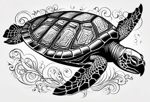 Polynesian Sea Turtle with the initials N, J, S, G incorporated. tattoo idea