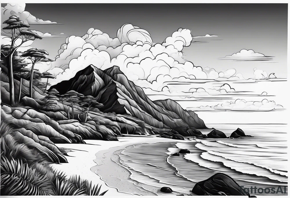 Beach landscape hills behind tattoo idea