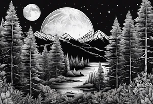 Forest with a rising moon tattoo idea