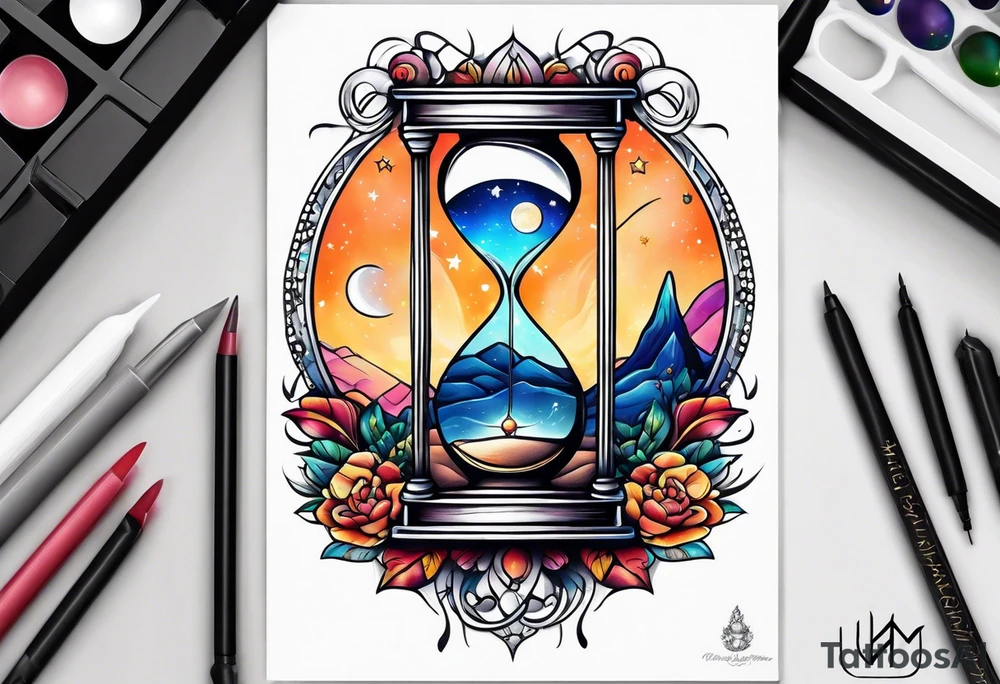 Star and moon hourglass tattoo idea
