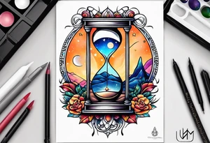 Star and moon hourglass tattoo idea