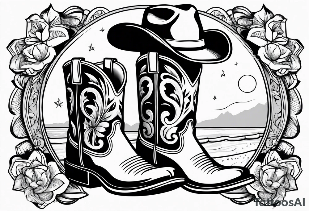 ADD the following three things: mens boots, womens flip flops and a cowboyhat. On the beach tattoo idea