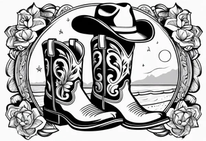 ADD the following three things: mens boots, womens flip flops and a cowboyhat. On the beach tattoo idea