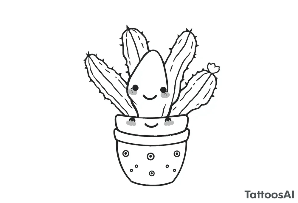 Cutesy smiley Cacti in a pot tattoo idea