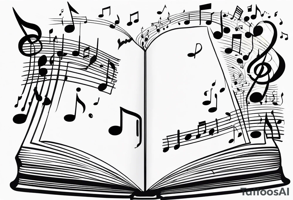 Slightly open Song book with music notes coming out of it tattoo idea