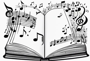 Slightly open Song book with music notes coming out of it tattoo idea