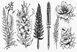 Swordfern and flowers that represent the pacific Northwest tattoo idea