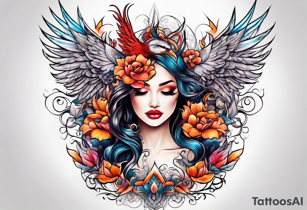 femme nu avec un tatou de phoenix tattoo idea