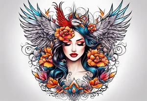 femme nu avec un tatou de phoenix tattoo idea