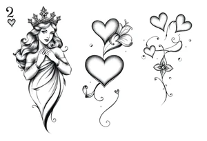 Queen of hearts, 2 of hearts and 4 of hearts playing card tattoo idea