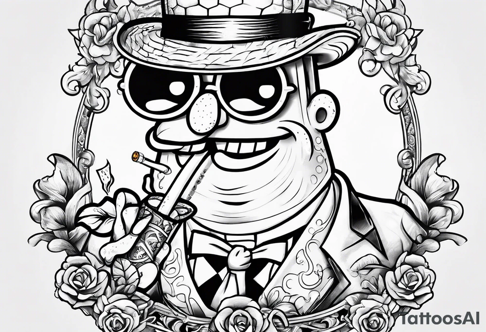 spongebob smoking cigarette tattoo idea