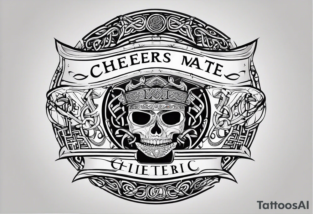 Cheers Mate text, armband +Celtic +Cancer Ribbon +tribal +artistic tattoo idea
