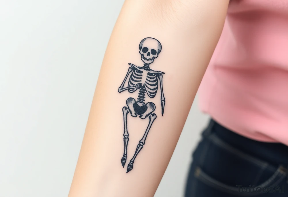 Unique girly skeleton art tattoo idea