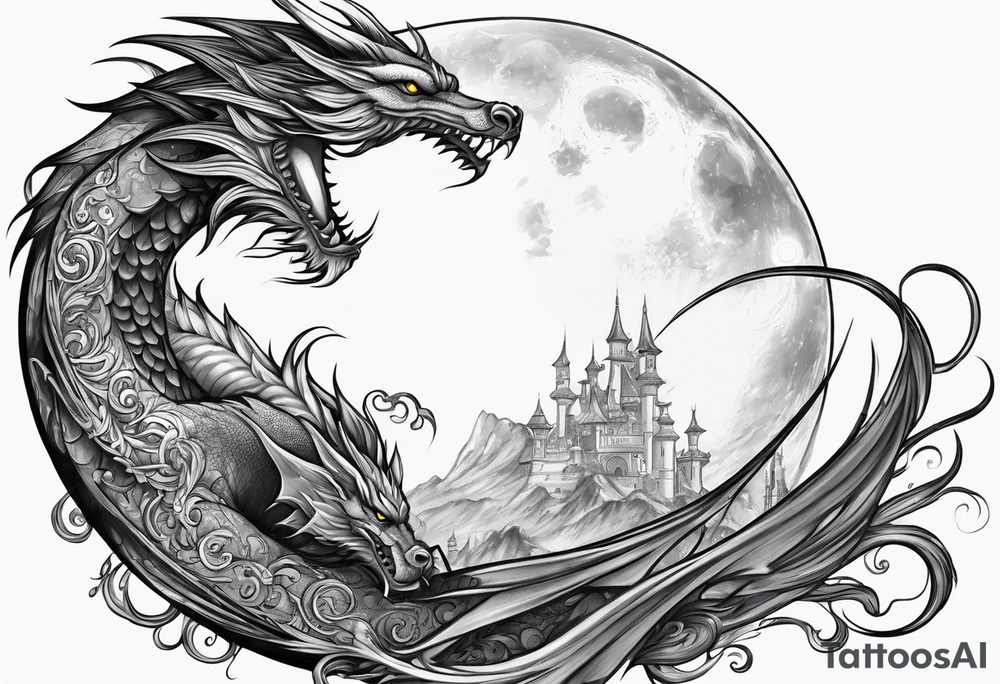 Moon fairy dragon tattoo idea