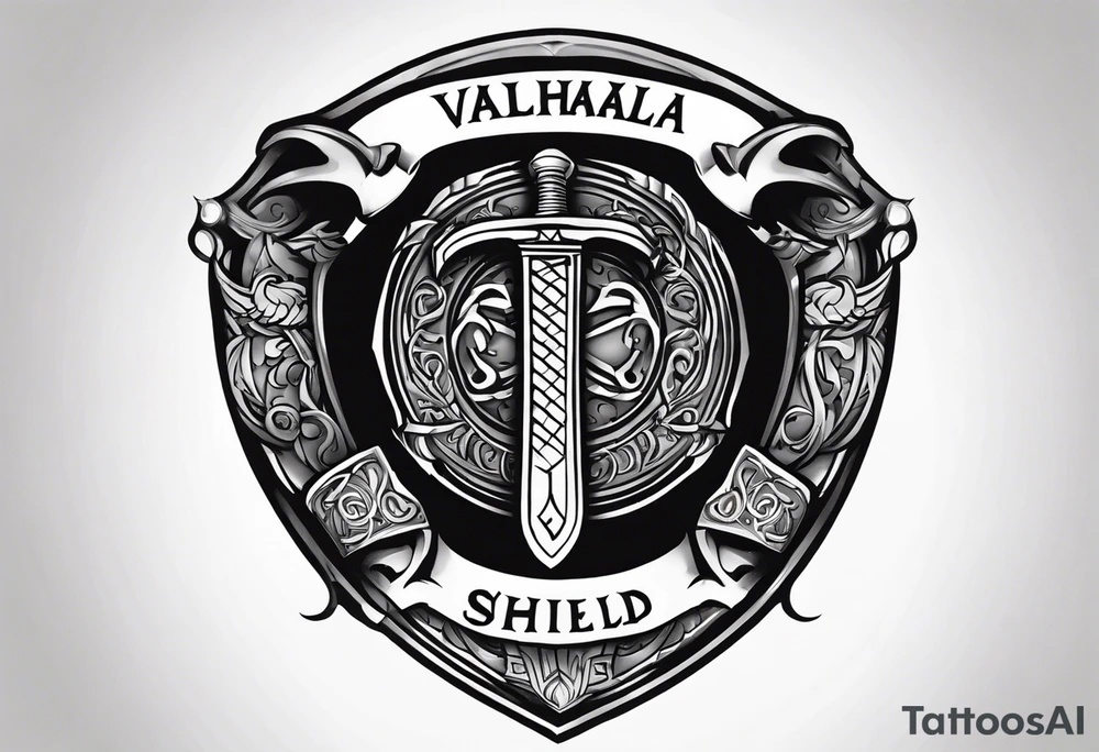Valhalla shield sword 
axe step tattoo idea